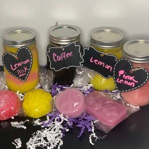 Sugar body scrubs and rosehip soaps